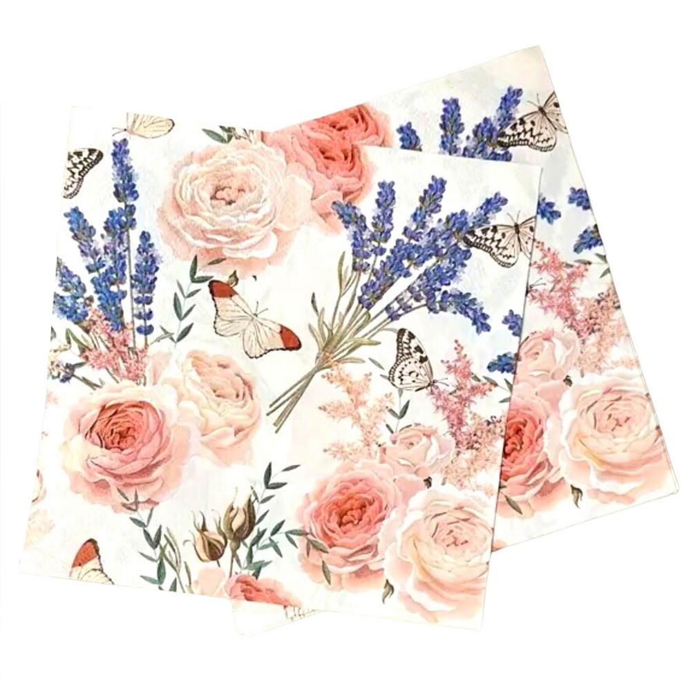 Soft Pink Roses & Lavender Butterfly Garden Luncheon Napkins, 20 ct